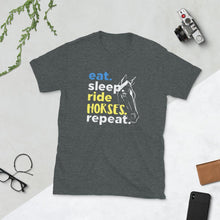 Görseli Galeri görüntüleyiciye yükleyin, Eat, sleep, Ride Horses Unisex T-Shirt - HorseObox
